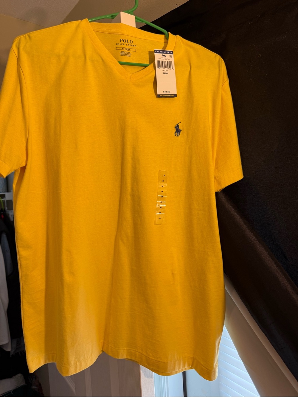 Ralph Lauren V-Neck Polo Shirt — Bright Yellow with Navy Pony